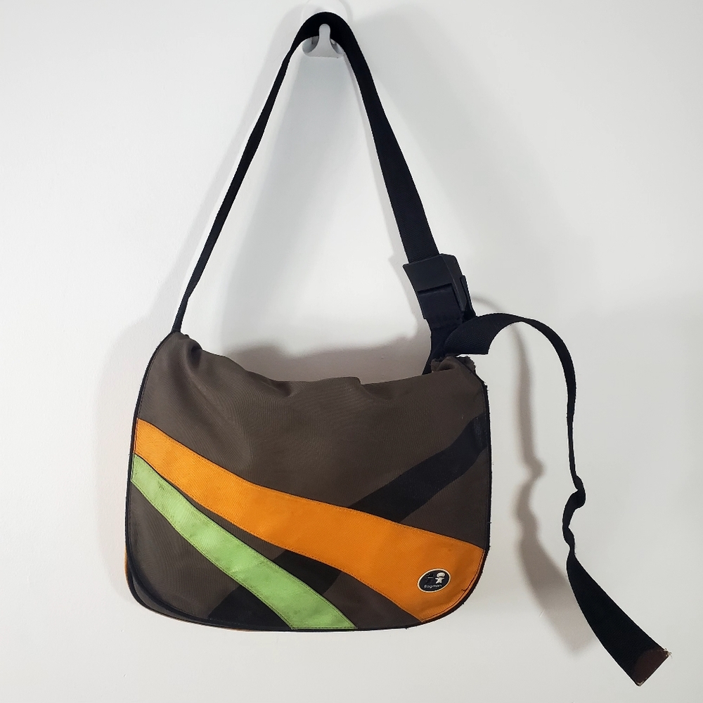 Messenger Bag  Brown with Orange & Green Stripes  🎉